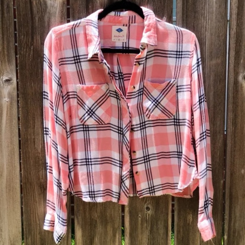 Cropped Flannel Button-Up Shirt